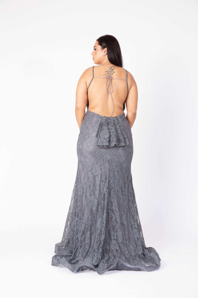 Lace High Neck Gown w/ Open Back - J12002 - 14174